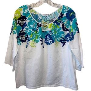 Women’s Pendleton 3/4 Sleeve Floral Print Key-Hole Neckline 100% Cotton Small
